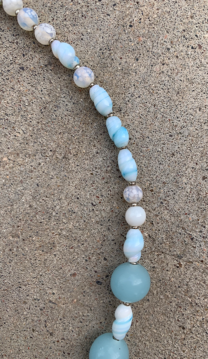 Necklace Set | "Snow-sprinkled" aqua Cherry Brand rounds, mid-century pale blue and opaline rounds and ovals