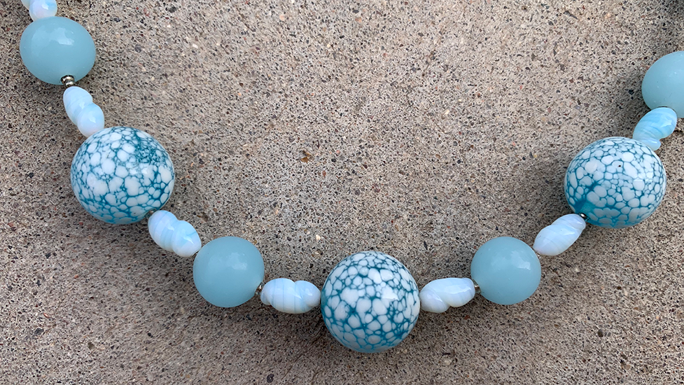 Necklace Set | "Snow-sprinkled" aqua Cherry Brand rounds, mid-century pale blue and opaline rounds and ovals