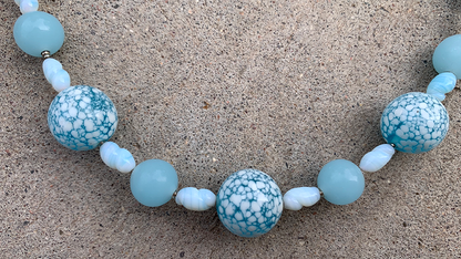 Necklace Set | "Snow-sprinkled" aqua Cherry Brand rounds, mid-century pale blue and opaline rounds and ovals