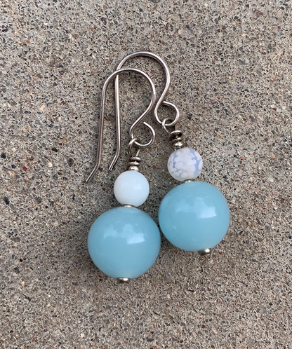 Necklace Set | "Snow-sprinkled" aqua Cherry Brand rounds, mid-century pale blue and opaline rounds and ovals