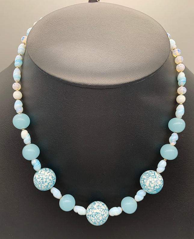 Necklace Set | "Snow-sprinkled" aqua Cherry Brand rounds, mid-century pale blue and opaline rounds and ovals