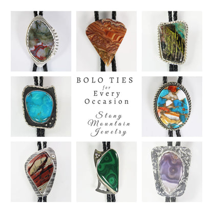 Blue Lace Agate Bolo Tie, Handmade Bolo Tie for Men or Women, Sterling Silver Bolo Tie, Wedding Bolo Tie, Unique Western Bolo Tie