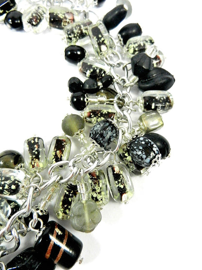 Black Lamp Work and Art Glass Bead Boa Style Necklace and Earrings