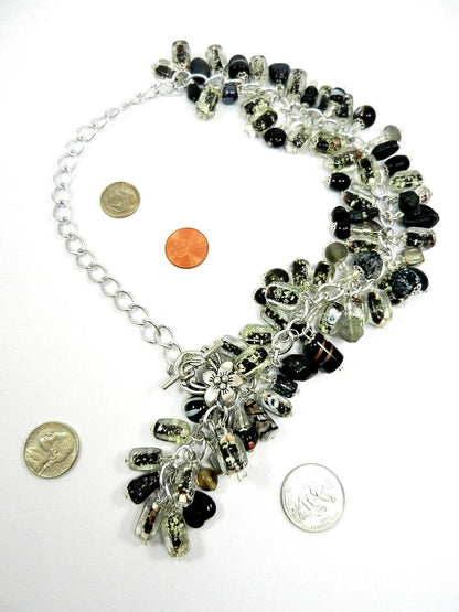 Black Lamp Work and Art Glass Bead Boa Style Necklace and Earrings