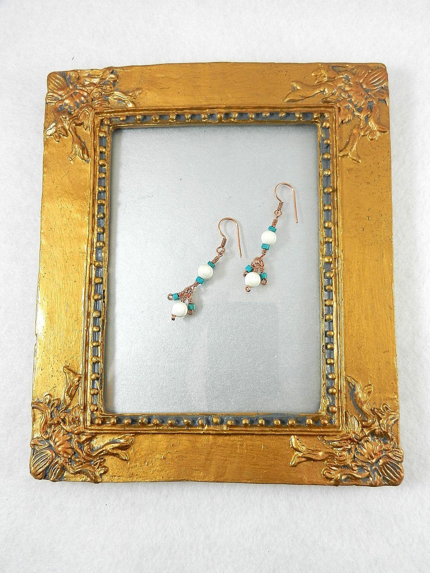 Brecciated Turquoise Pendant Copper Wire Wrapped with White Turquoise Gemstone Beads and Matching Earrings