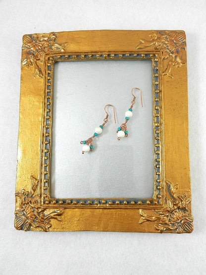 Brecciated Turquoise Pendant Copper Wire Wrapped with White Turquoise Gemstone Beads and Matching Earrings