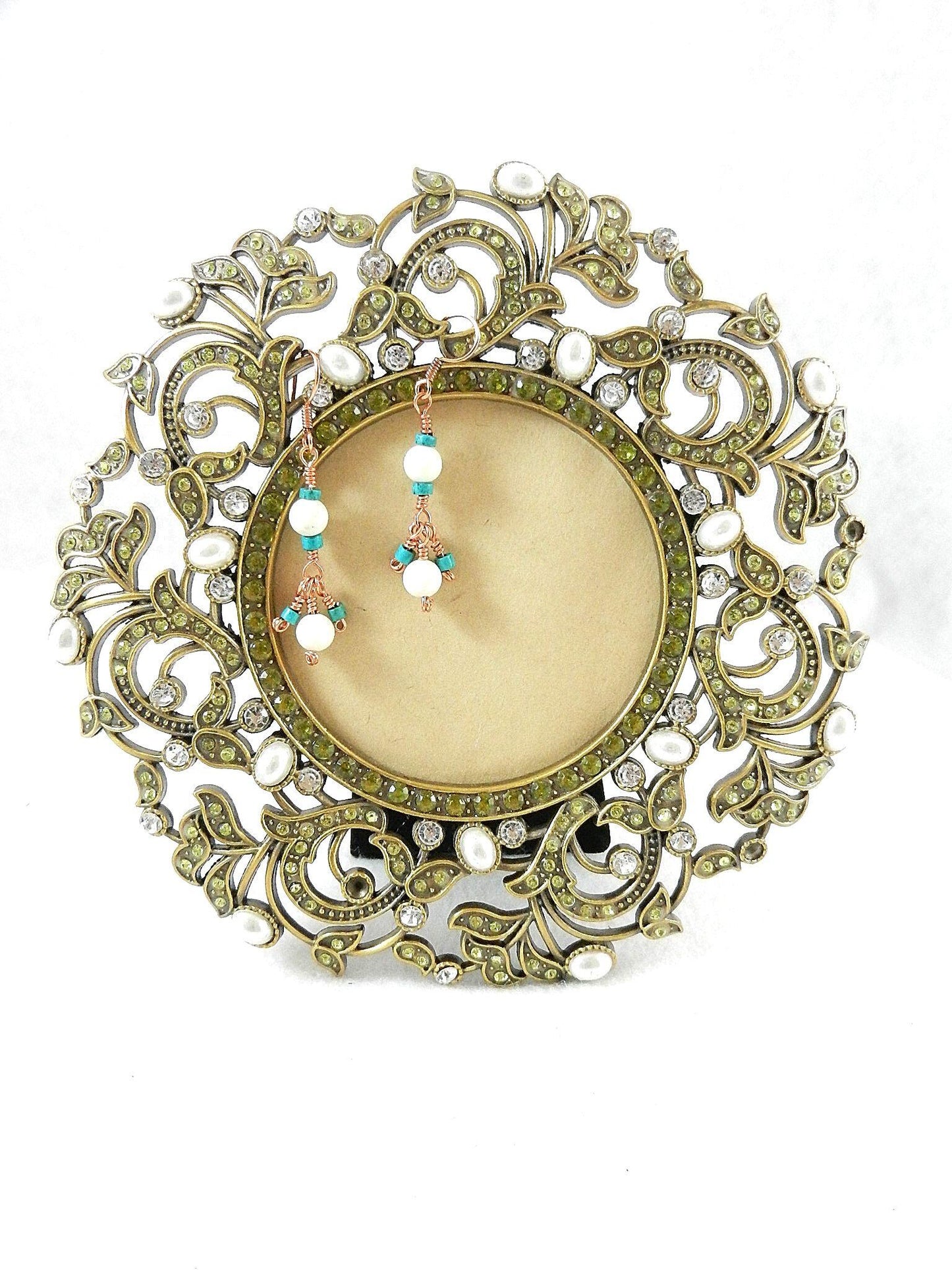 Brecciated Turquoise Pendant Copper Wire Wrapped with White Turquoise Gemstone Beads and Matching Earrings
