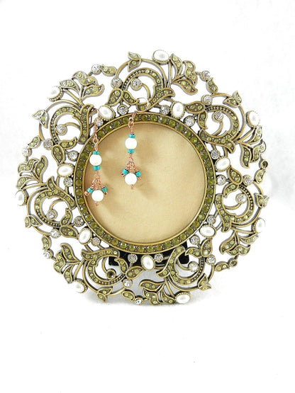 Brecciated Turquoise Pendant Copper Wire Wrapped with White Turquoise Gemstone Beads and Matching Earrings