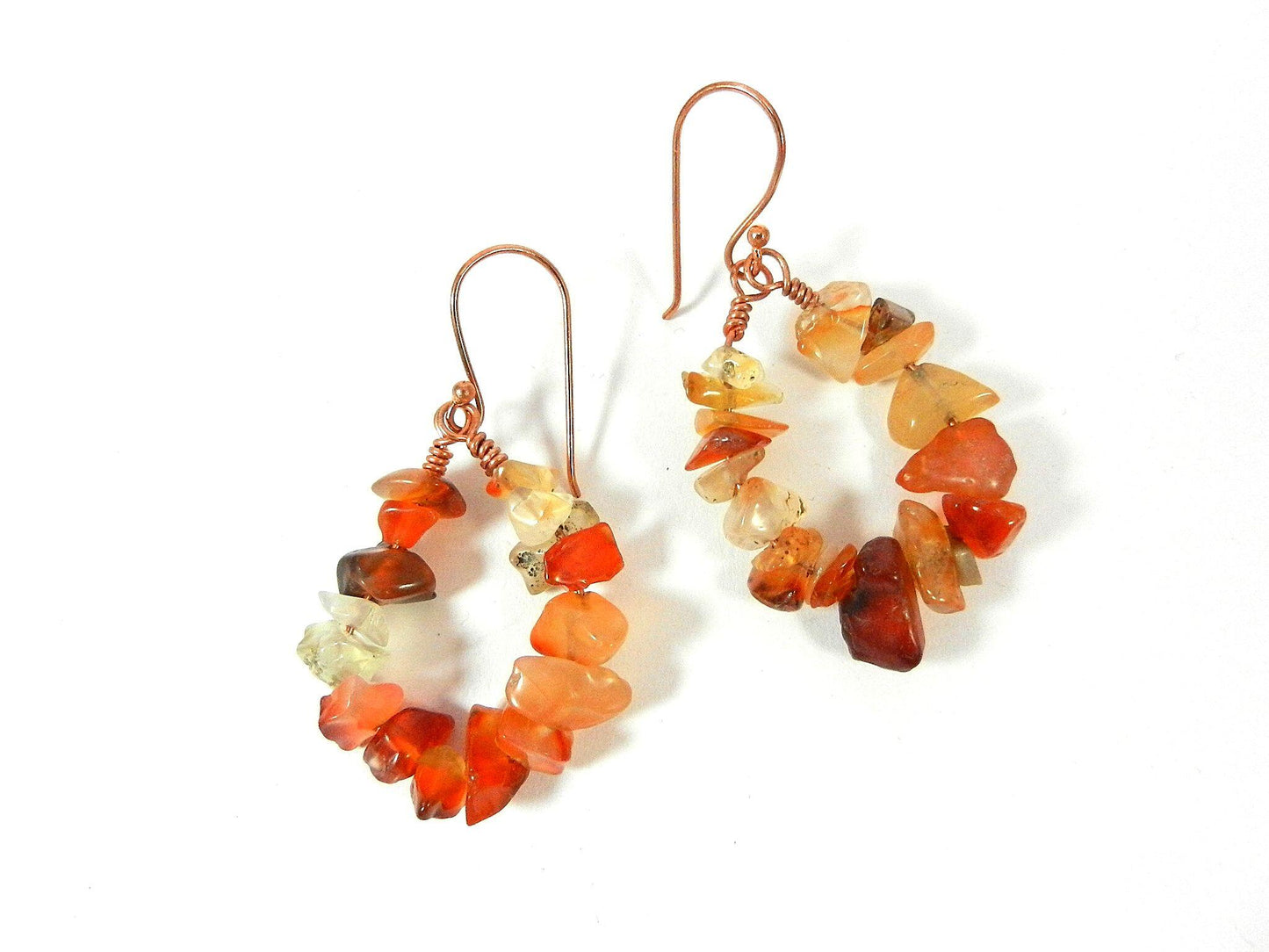 Orange Brown Gold Agate Chip Copper Wire Crocheted Necklace with Matching Earrings