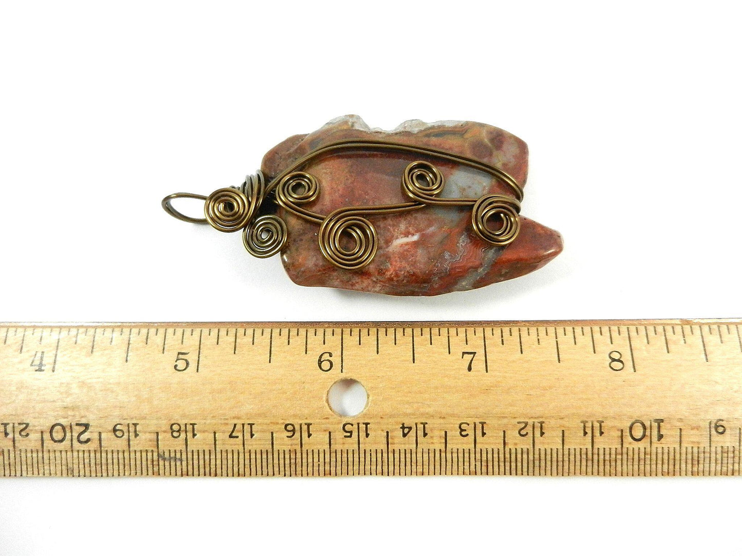 Bronze Wire Wrapped Red and Brown Jasper Gemstone Pendant