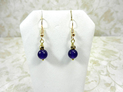 Blue and Purple Agate Heart Pendant Necklace Gold Wire Wrapped with Matching Amethyst Earrings