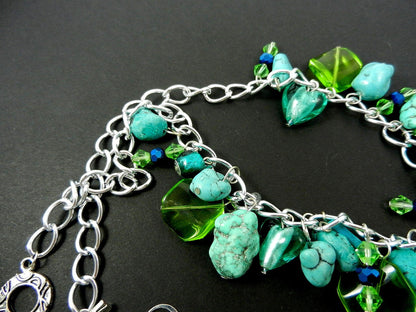 Blue and Silver Lamp Work Pendant with Turquoise and Matching Earrings