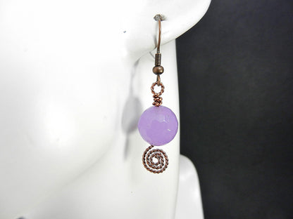 Purple Agate Geode Slice Copper Wire Wrapped with Matching Purple Jade Earrings