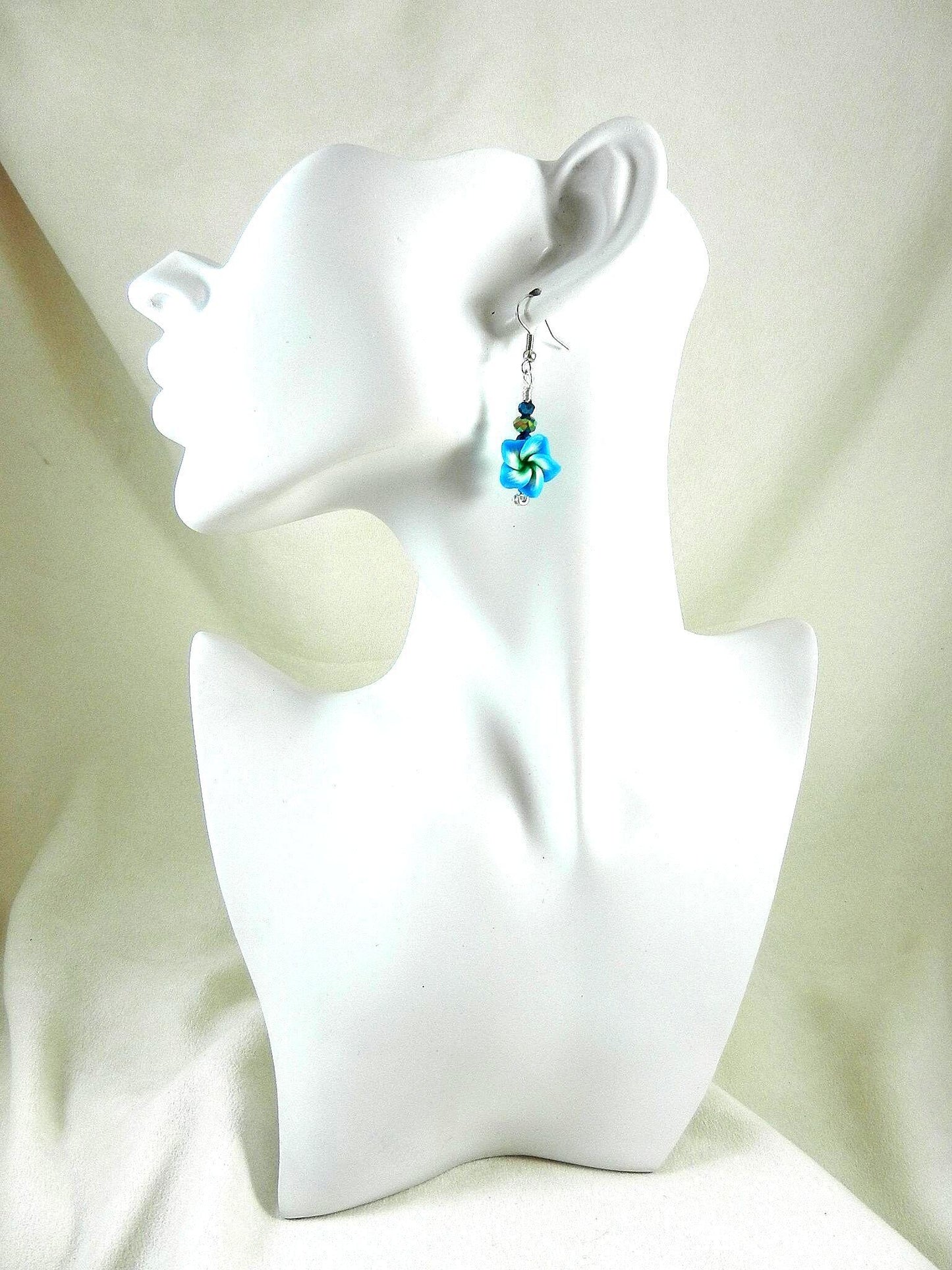 Silver Wire Wrapped Blue Flower on Sterling Silver Necklace with Matching Earrings