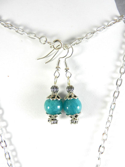 Blue Crazy Lace Agate Teardrop Gemstone Pendant Silver Wire Wrapped Pendant Necklace with Blue Agate Earrings