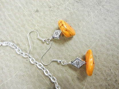Wire Wrapped Yellow Orange Brown Cream and Gold Turquoise Necklace and Matching Earrings