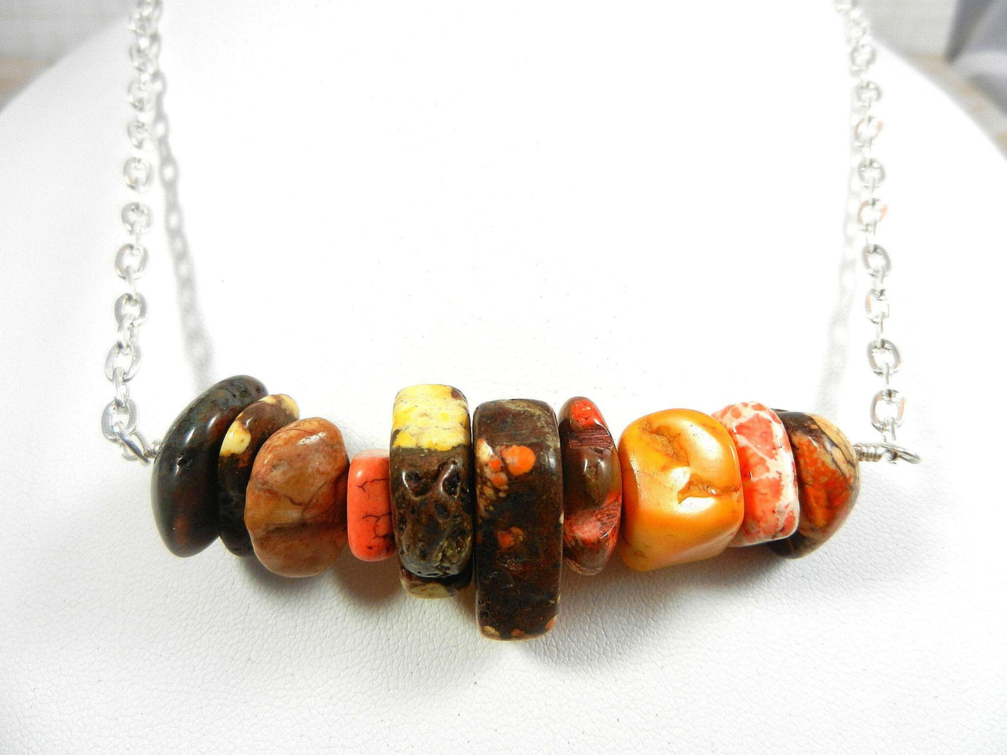 Wire Wrapped Yellow Orange Brown Cream and Gold Turquoise Necklace and Matching Earrings