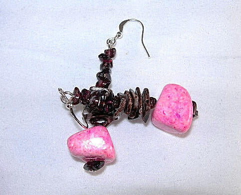 Pink Turquoise Cross and Fossil Rock Necklace with Matching Earrings