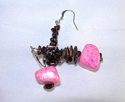 Pink Turquoise Cross and Fossil Rock Necklace with Matching Earrings
