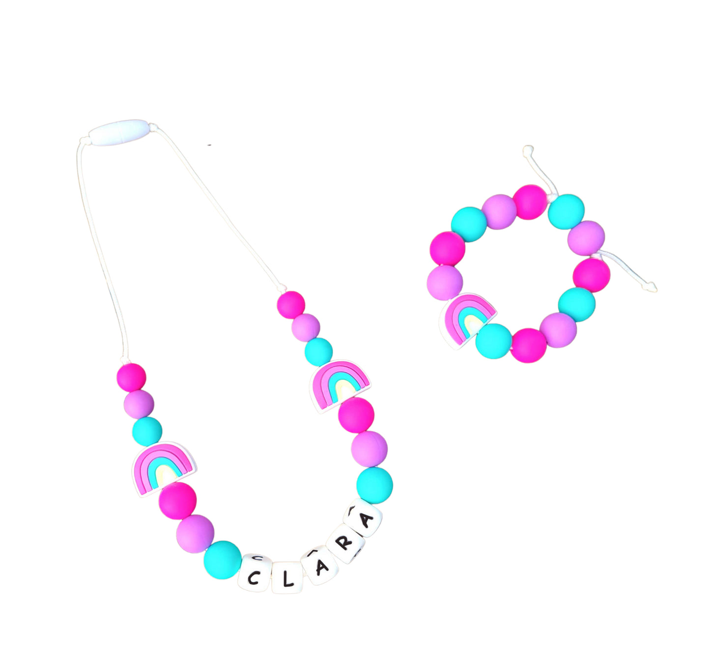 Kids Personalized Name Rainbow Necklace made from Silicone Beads