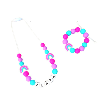 Kids Personalized Name Rainbow Necklace made from Silicone Beads