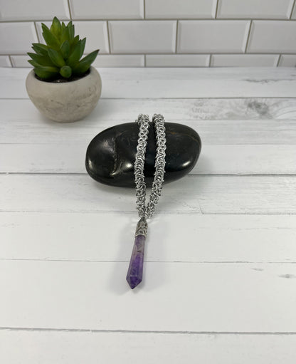 Amethyst Pendant Necklace, Elfweave Chain, 18-26 Inch