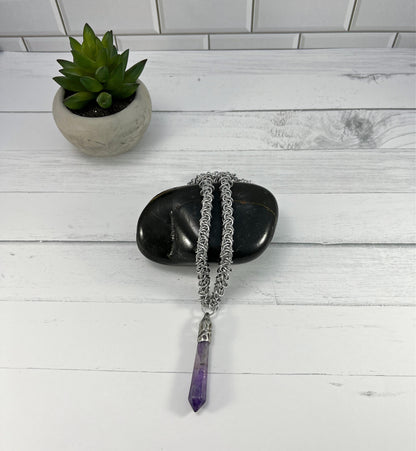 Amethyst Pendant Necklace, Elfweave Chain, 18-26 Inch