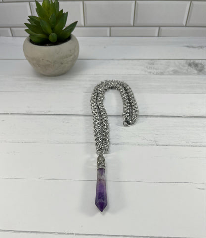 Amethyst Pendant Necklace, Elfweave Chain, 18-26 Inch