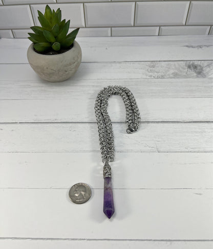 Amethyst Pendant Necklace, Elfweave Chain, 18-26 Inch