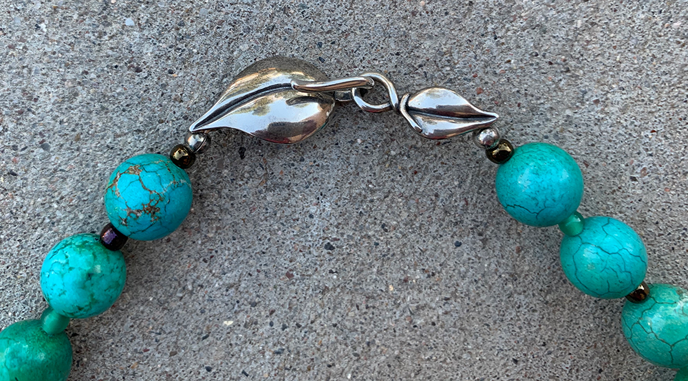 Necklace Set | Turquoise-green round stones, vintage green glass beads