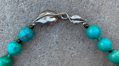 Necklace Set | Turquoise-green round stones, vintage green glass beads