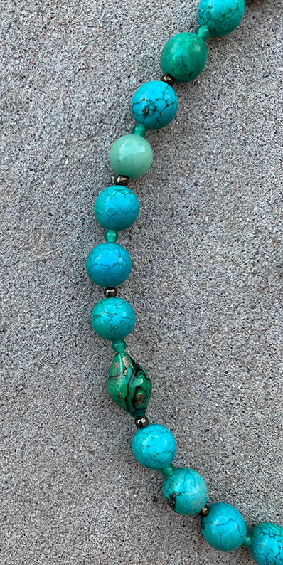 Necklace Set | Turquoise-green round stones, vintage green glass beads