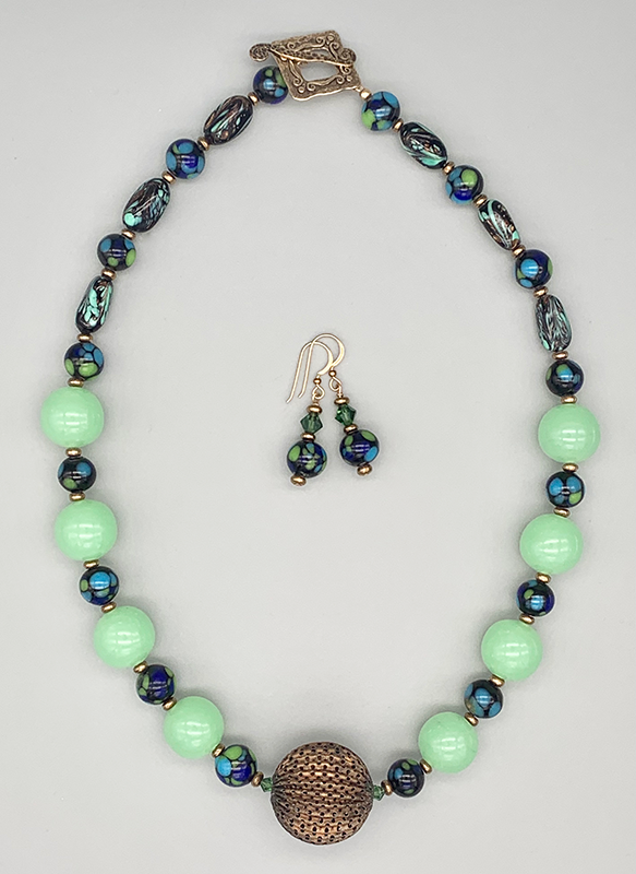 Necklace Set | Vintage Japanese and Italian lampwork beads, brass focal bead