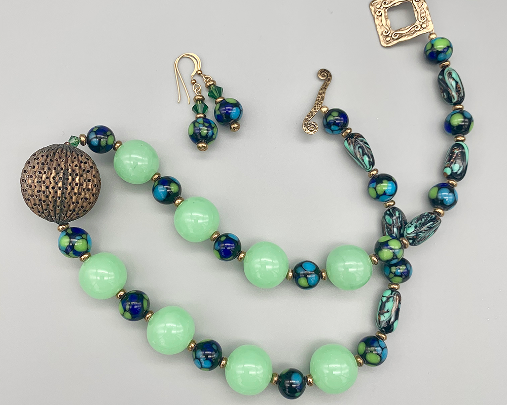 Necklace Set | Vintage Japanese and Italian lampwork beads, brass focal bead
