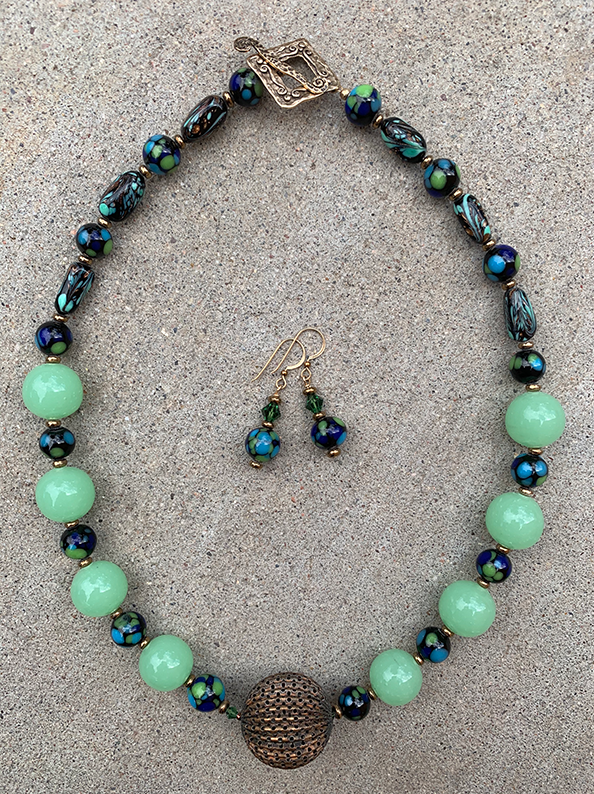 Necklace Set | Vintage Japanese and Italian lampwork beads, brass focal bead