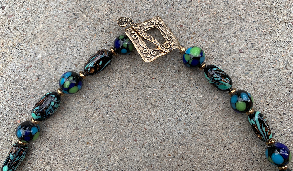 Necklace Set | Vintage Japanese and Italian lampwork beads, brass focal bead