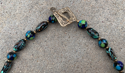 Necklace Set | Vintage Japanese and Italian lampwork beads, brass focal bead