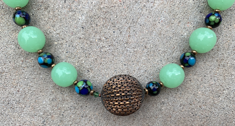Necklace Set | Vintage Japanese and Italian lampwork beads, brass focal bead
