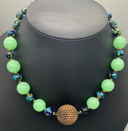 Necklace Set | Vintage Japanese and Italian lampwork beads, brass focal bead