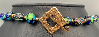 Necklace Set | Vintage Japanese and Italian lampwork beads, brass focal bead