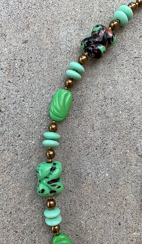 Necklace Set | Mint to grass green vintage glass beads, bronze glass rounds, aventurina accents
