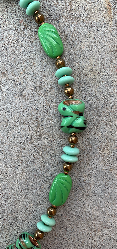 Necklace Set | Mint to grass green vintage glass beads, bronze glass rounds, aventurina accents