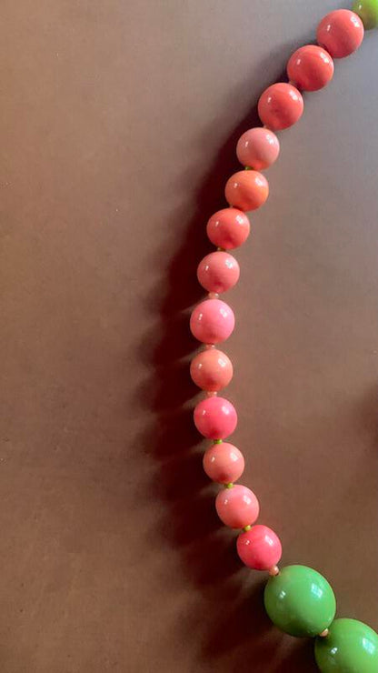 Necklace set | Apple green Bakelite focal rounds, 1950s Japanese coral and chartreuse glass beads, apple red silver foil rounds, sterling silver findings