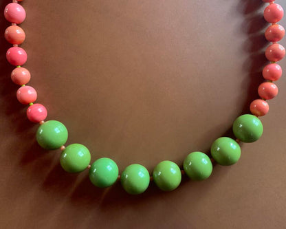 Necklace set | Apple green Bakelite focal rounds, 1950s Japanese coral and chartreuse glass beads, apple red silver foil rounds, sterling silver findings