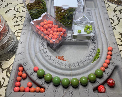 Necklace set | Apple green Bakelite focal rounds, 1950s Japanese coral and chartreuse glass beads, apple red silver foil rounds, sterling silver findings