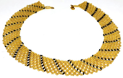 Handmade Gold Black Netting Beadweaving Necklace
