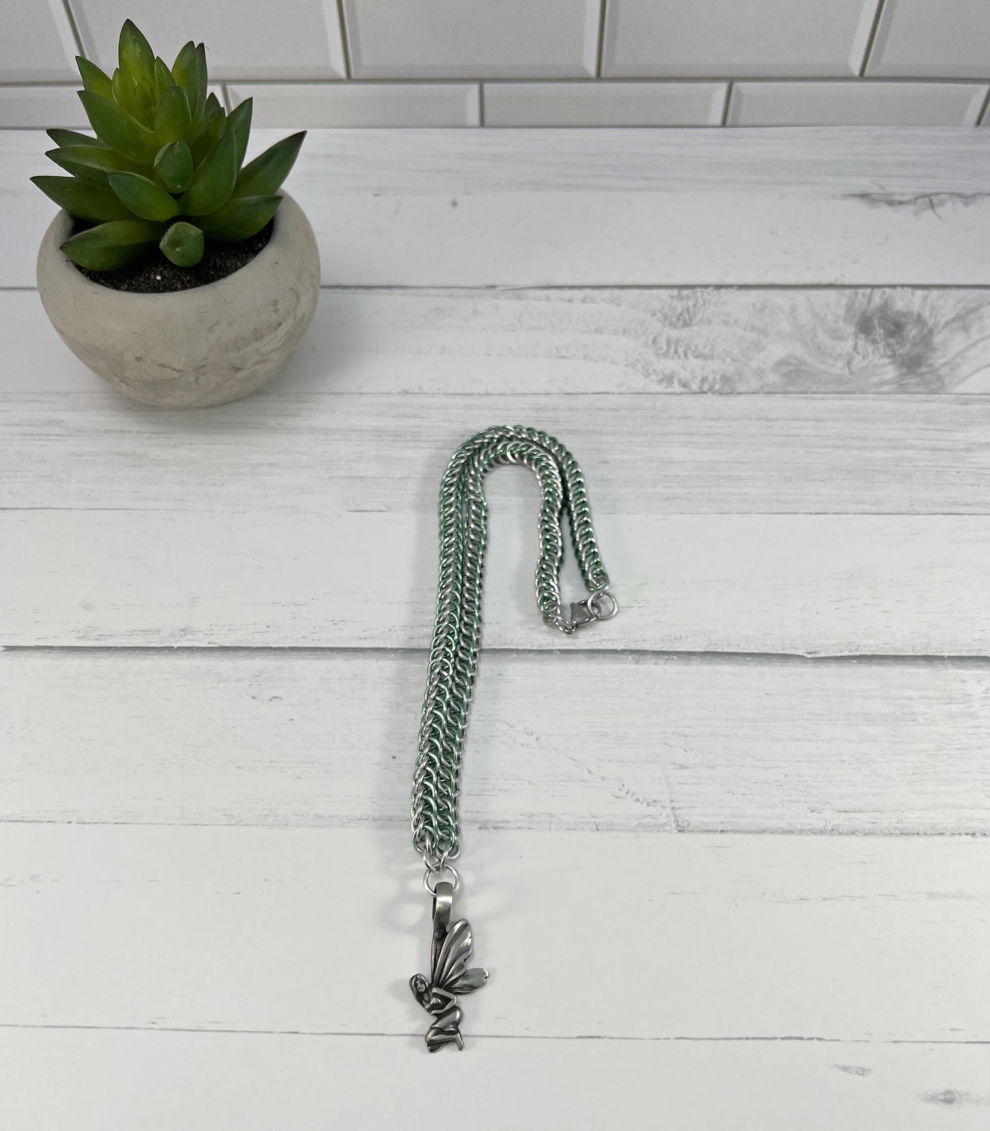Fairy Pendant Necklace, Half Persian Chainmaille, Nickel Free, 18-26 Inch
