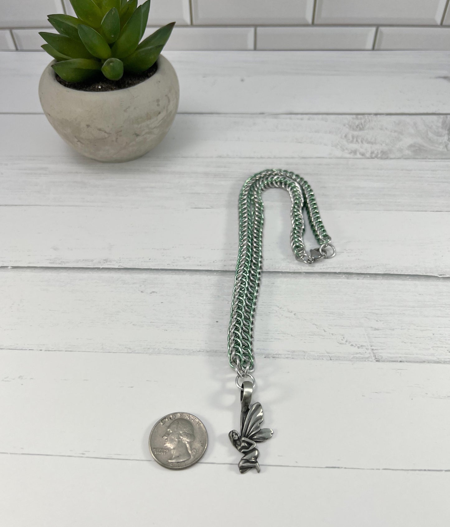 Fairy Pendant Necklace, Half Persian Chainmaille, Nickel Free, 18-26 Inch