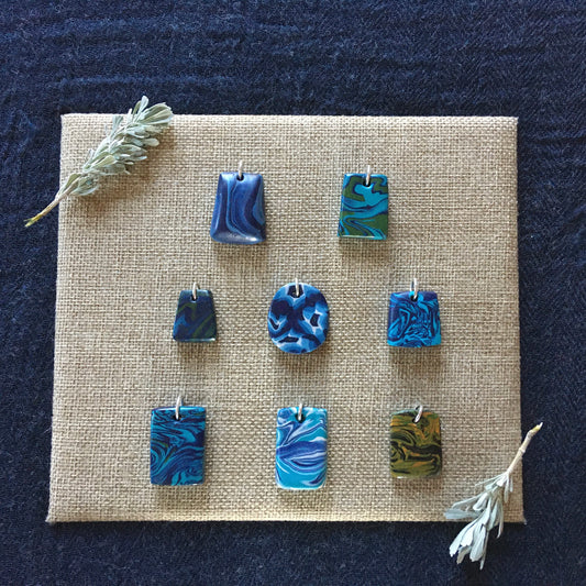 Marbled Baked Polymer Clay and Sterling Silver Necklace Pendants