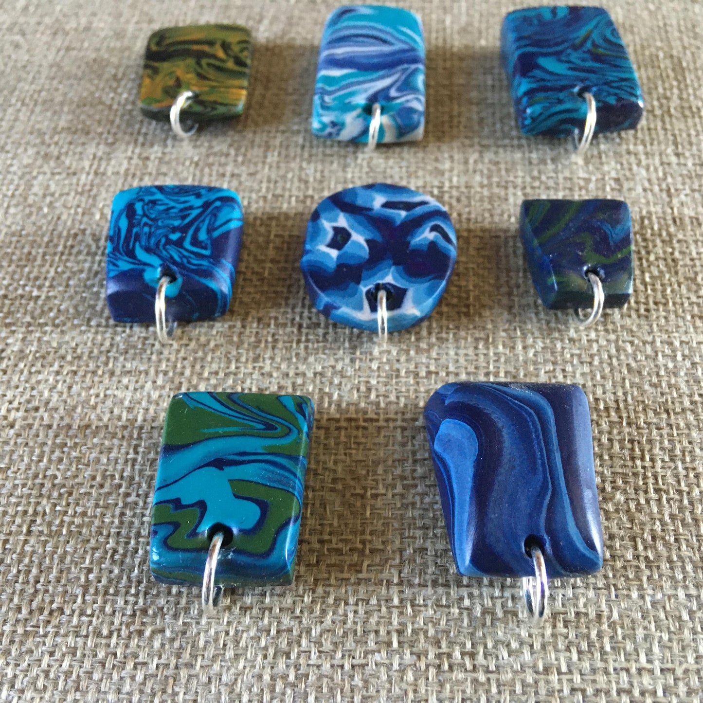 Marbled Baked Polymer Clay and Sterling Silver Necklace Pendants